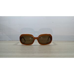Retro Y2K Narrow Rectangle Sunglasses Amber Frame Brown Lenses Women